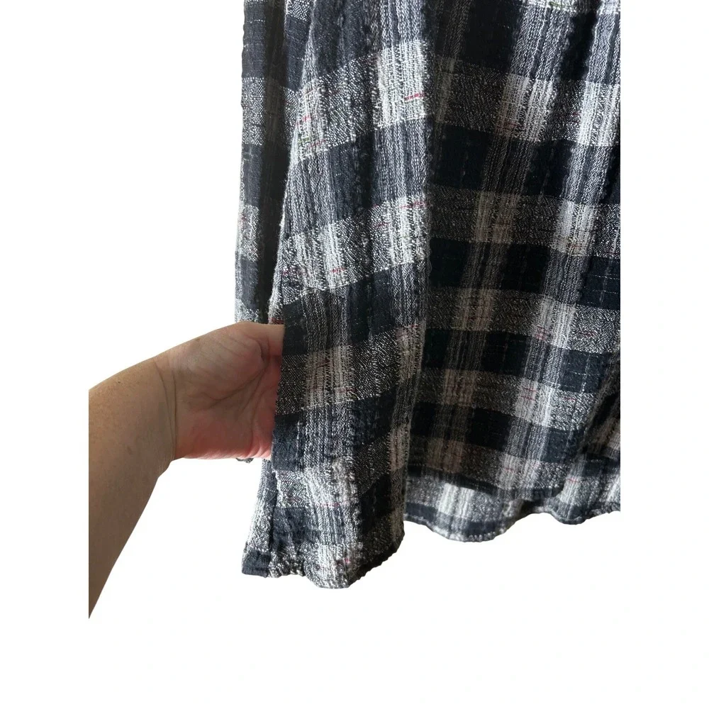 Free People Plaid‎ Cowl Neck Tunic Top Fringe Raw Hem Distressed Size Small